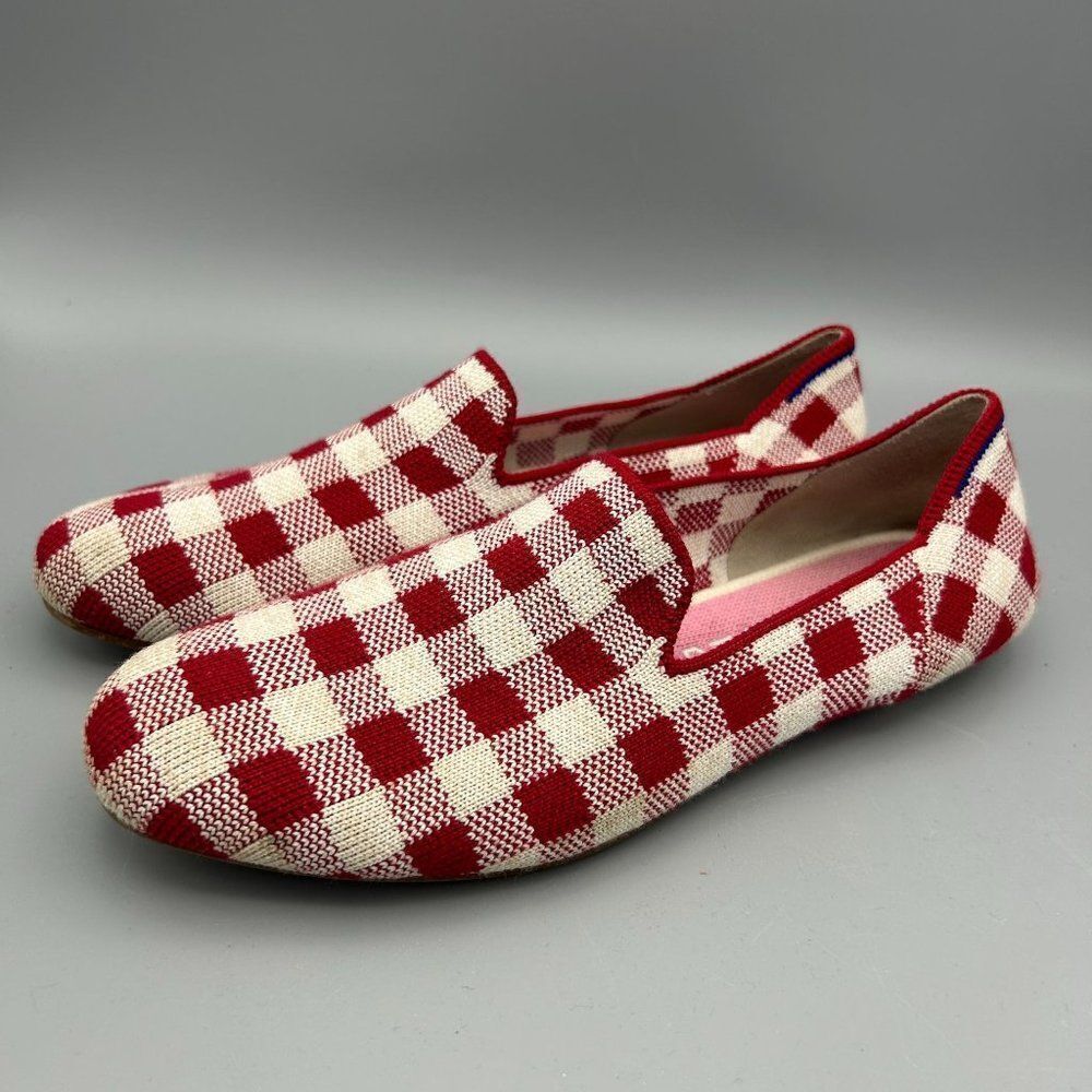 Women's Rothy's x Marta Ferri 6 1/2 Red Cream Loafers Shoes Checkered‎